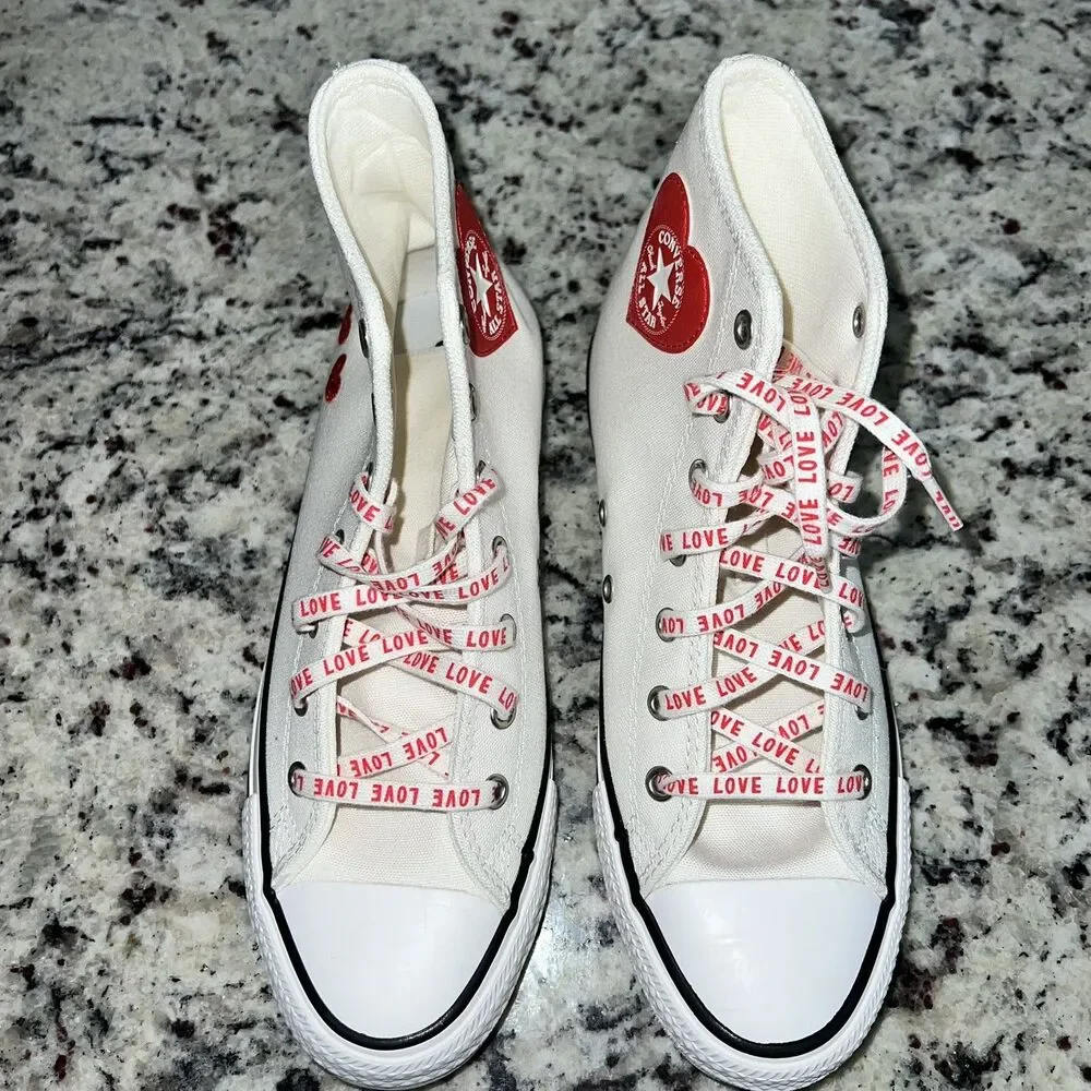 YOUTH Size 5.5 Converse Chuck Taylor All🌟Star High GS Embroidered Hearts, white